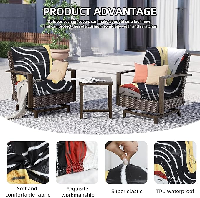 8Pcs Outdoor Cushions Covers Waterproof, Patio Cushion Covers, Stretch Cushion Covers Replacement,Cushion Slipcovers, Furniture Cushion Covers (Black River, 8PCS-Print)