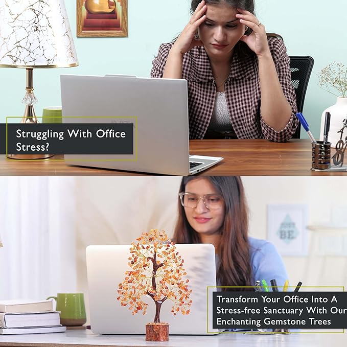 FASHIONZAADI Carnelian Healing Crystal Handmade Bonsai Tree for Positive Energy, Crystal Tree of Life Home and Office Feng Shui Decor, Good Luck, Money, Christmas Decor, Birthday Gifts for Women, Mom