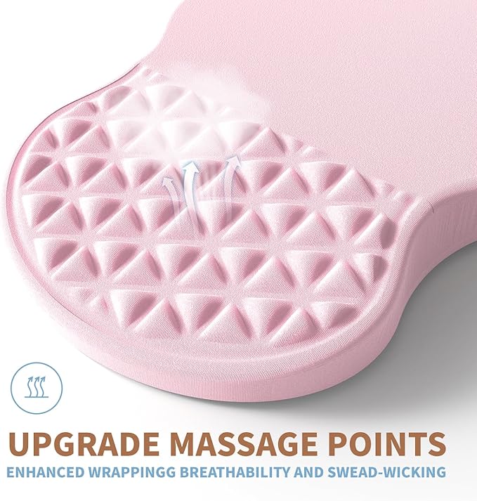 Ergonomic Mouse Pad Wrist Support with Foam Massage Design, Pain Relief Mousepad with Wrist Rest, Non-Slip PU Base, Pink Mouse Pads for Women, Desk, Office & Home