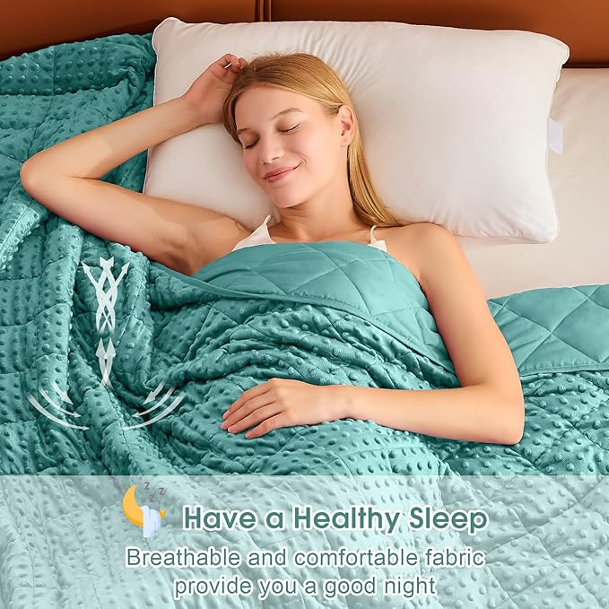 Weighted Blanket for Adults (12lbs, 48"x72" Twin Size) - Breathable Minky Heavy Blanket for 110-130lbs with Premium Glass Beads - Soft Thick Blankets for All-Season Sleeping - Teal
