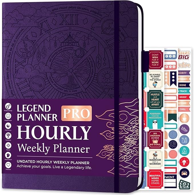 Legend Planner PRO Hourly Schedule - Weekly & Daily Organizer with Time Slots. Appointment Book Journal for Work & Personal, A4 (Purple)