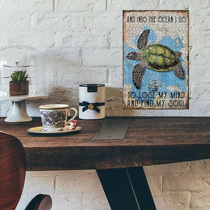 500 Piece Wooden Jigsaw Puzzle Beautiful Sea Turtle and Into Adults & Kids Difficult Brain Teaser for Focus Training & Quiet Family Time 20.4x15 Inch