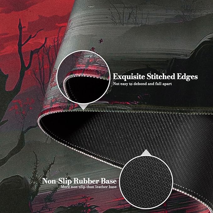 iCasso Desk Protector Mat, Large Japanese Mouse Pad, Stable Rubber Base Mousepad with Stitched Edges, Keyboard Mouse Mat Desk Pad for Work, Game, Office, Home(Full Moon)