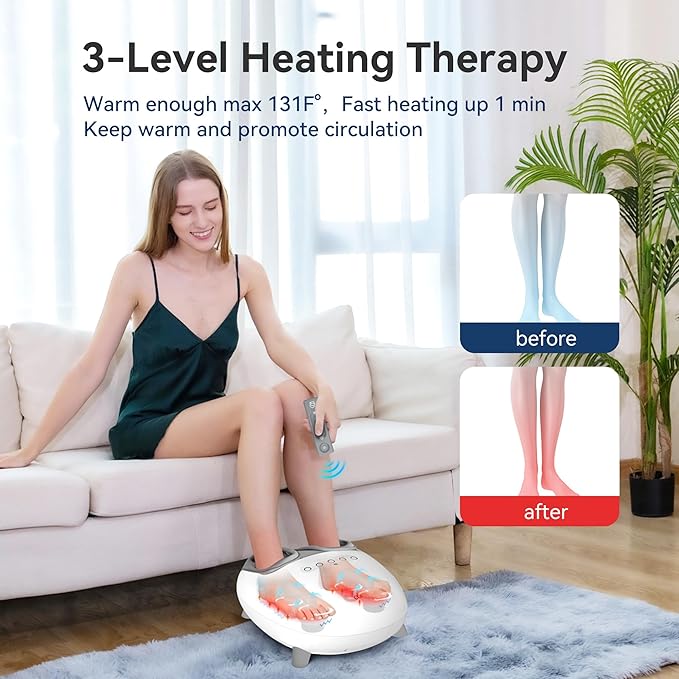 COMFIER Shiatsu Foot Massager with Heat, Kneading and Vibration Heated Foot Feet Massager for Neuropathy Plantar Fasciitis, Ideal Gift for Mom Dad Elder-Home Office Use