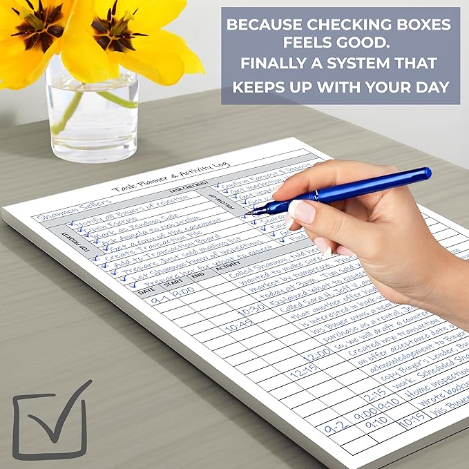 Task Planner & Activity Log Notepad – 60 Page Undated Daily & Hourly Planning Pad, To-Do List, Checklist, Track Time & Tasks, ADHD Tracker – Organize Workday, Boost Productivity – 8.5 x 11 Tear Sheets