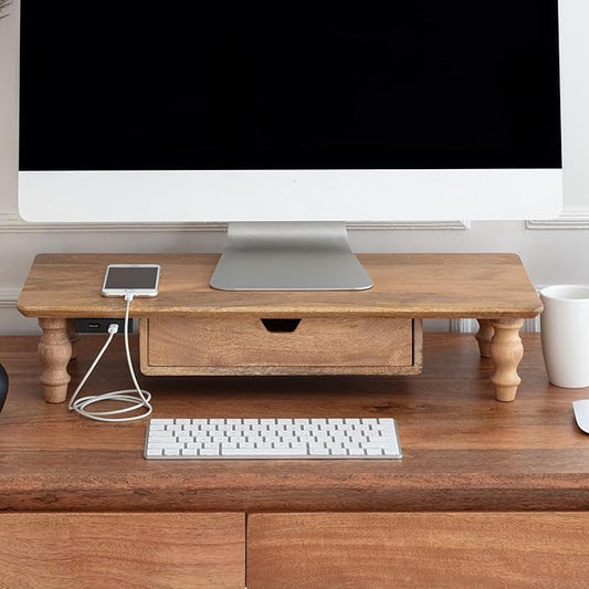 Anji Mountain Monitor Stand - Desktop Organizer & Laptop Riser, Ergonomic Monitor Riser, Space-Saving Monitor Stand for Desk, Durable Construction, Easy Assembly, Ideal for Home & Office,Mango