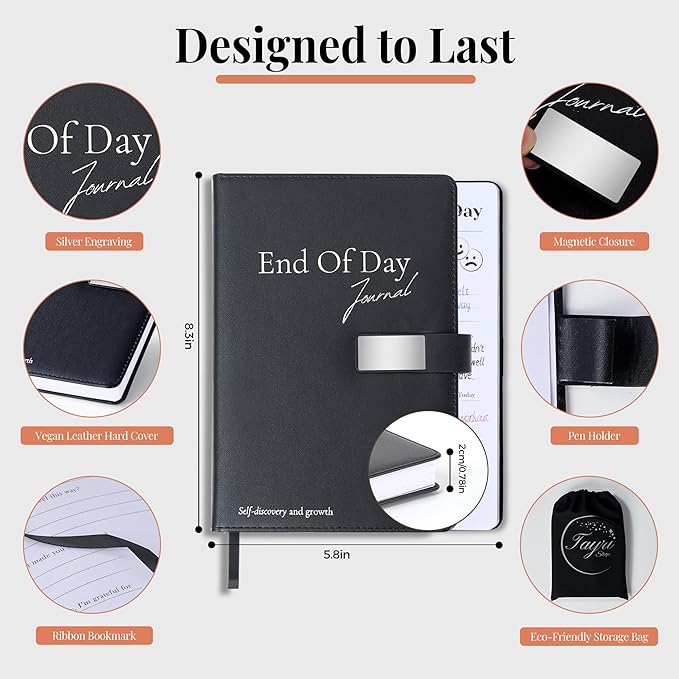 Tayri End of Day Journal - The Five Minute Mind Journal for Men and Women 2025, Daily Guided Journal With Prompts for Gratitude, Self Reflection, Mindfulness, Productivity & Personal Growth