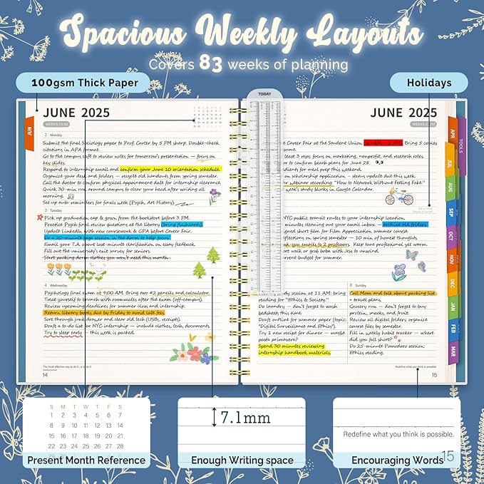 Jun 2025-Dec 2026 Academic Monthly Weekly Daily Planner for School, 19 Months Calendar 25-26 Planning Book with Colorful Tabs, 8.5" x 11" Mid Year College Organizer for Student Teacher (Blue)