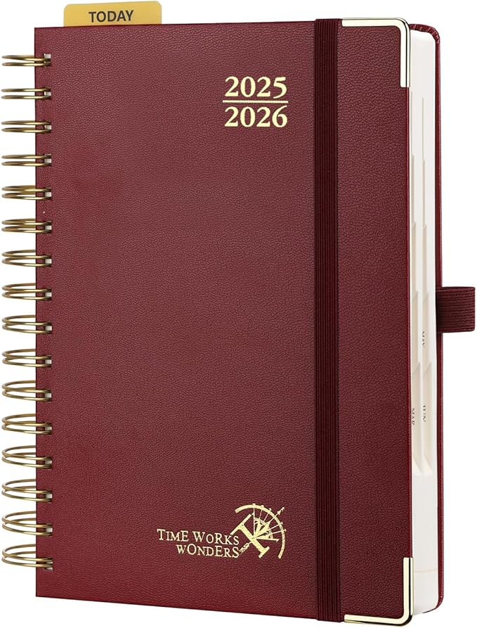 POPRUN Academic Daily Planner 2025-2026 One Page A Day - [5.75" x 8.5"- Spiral Hard Cover], Appointment Book (July 2025 - June 2026) with Monthly Calendar - Burgundy