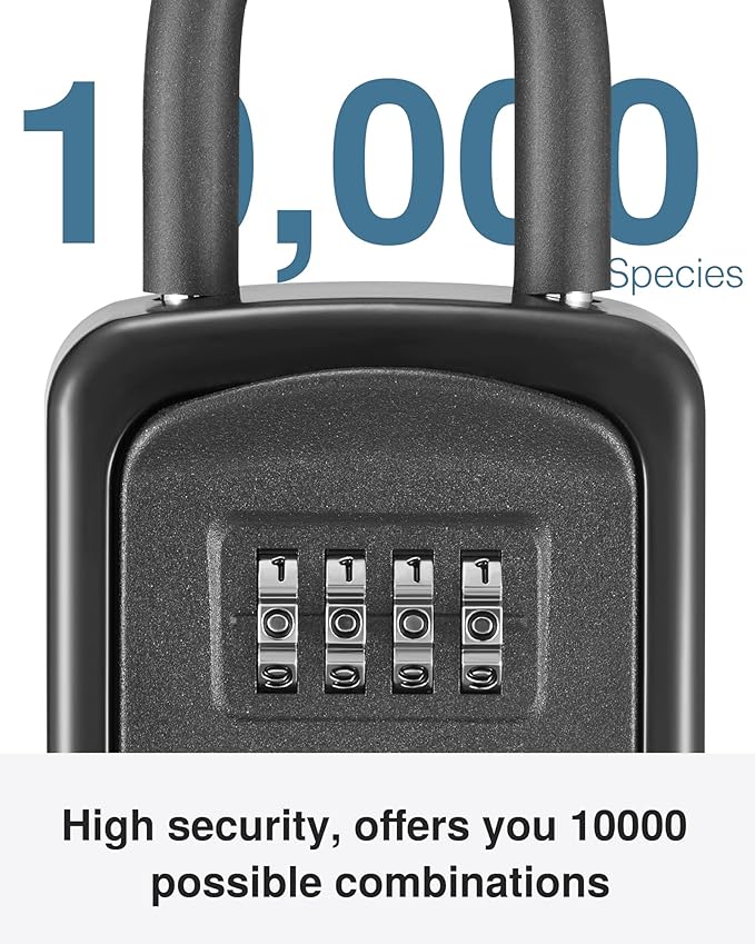 Puroma Key Lock Box, 4-Digit Combination Key Storage Lockbox, Portable Wall Mounted Security Lockbox with Code for Home, Flats, Realtors Garage Spare Keys (1 Pack, Black)