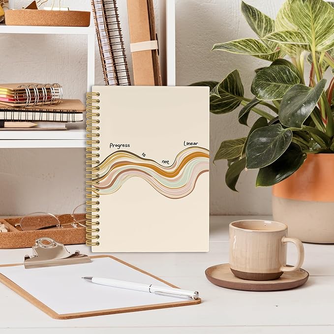 Positive Affirmation Notebook,Therapy Office Gifts, Mental Health School Psychology Counselor Gifts Notebooks, Anxiety Relief Progress Is Not Linear Hardcover Spiral Notebook 5.5x8.7 Inch