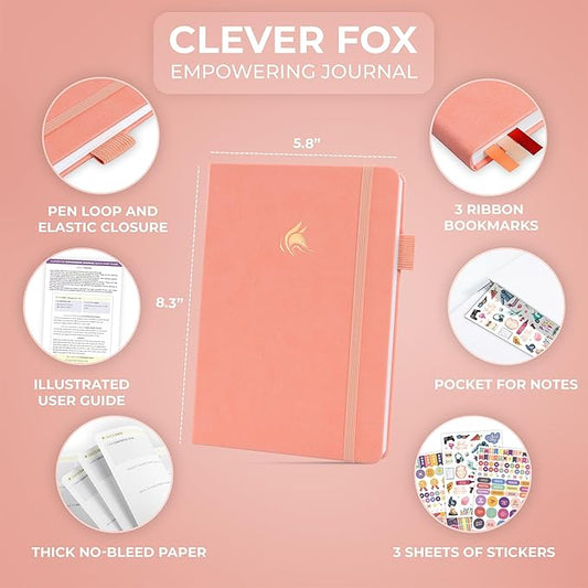 Clever Fox Empowering Journal for Teen Girls – Guided Self-Love Diary with Prompts – Gratitude & Manifestation Notebook, Teenage Gifts (Peach Pink)