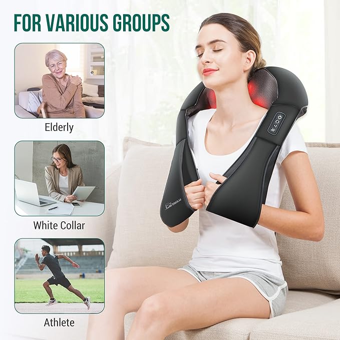 Snailax Shiatsu Neck and Back Massager with Heat, Neck and Shoulder Massager, Deep Kneading Electric Massage Pillow for Shoulder, Back, Leg Muscle for Home & Office, Gifts for Dad