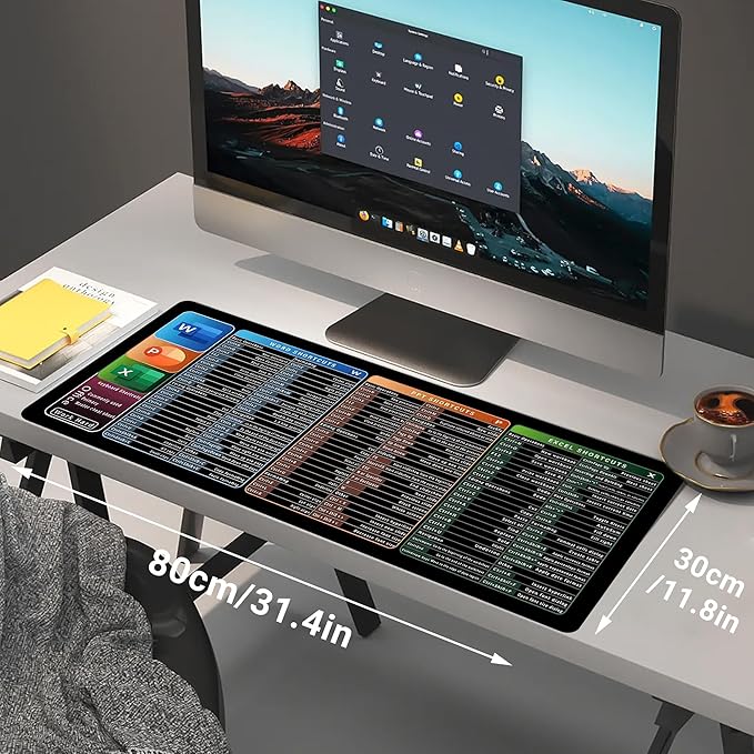 Excel Cheat Sheet Desk Pad, Updated Shortcuts Mouse Pad (31.5"x11.8") | Keyboard Shortcut & XL Gaming Desk Mat for Office/Home | Non-Slip Stitched Edges, Spill-Proof | Employee Appreciation Gifts