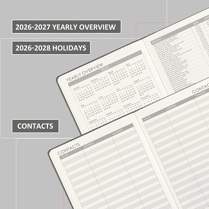 Planner 2026 - Weekly & Monthly 2026 Planner with Pen Loop, Jan 2026 - Dec 2026, to Achieve Your Goals & Improve Productivity, Thick Paper, 40 Note Pages, Inner Pocket, 5.75" x 8.25" - Grey