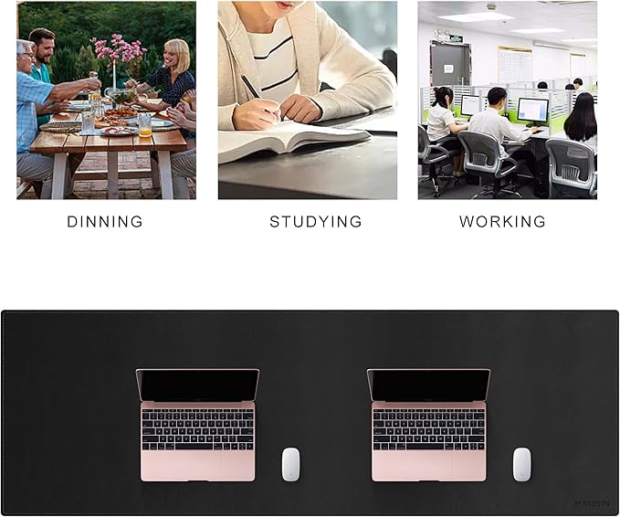 MAIDERN 59”x 19.6” Leather Desk Pad, Large Desk Mat, Reversible Cork & Leather Large Mouse pad for Desk, Waterproof Computer Desk Pad for Gaming Home Office (Black) …
