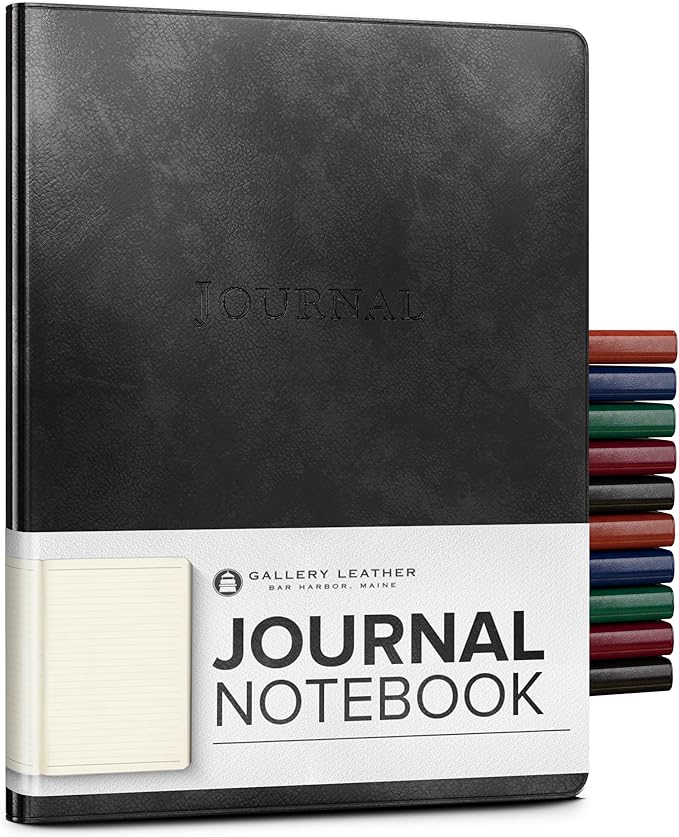 Gallery Leather Journal - Crafted in Maine, USA - Elegant Leather Writing Notebook with 192 Lined Pages - A Timeless Space for Your Thoughts - Acadia Black, 9.75x7.5, Large Lined