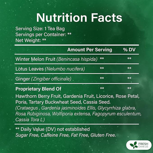 FreshDrinkUS, Oil-Reducing Herbal Tea – 75 Tea Bags | Blend of Winter Melon, Lotus Leaf, Ginger, Hawthorn, Gardenia Fruit, Rose, Cassia Seed & More | Naturally Caffeine-Free | Delicious Hot or Iced