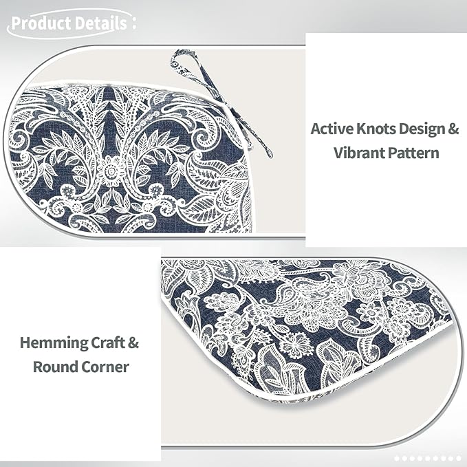 Indoor/Outdoor Chair Cushions 16x17 Inch, Patio Chair Cushions with Ties, All Weather Seat Cushions for Patio Furniture Home Garden Chair Use, Set of 2,Damask Lapis