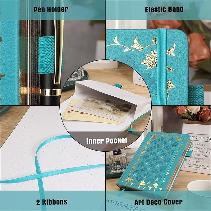 TIEFOSSI Bullet Dot Journal, Vintage Journal Notebook for Women Men, 160 GSM 192 Premium Pages, A5 Hardcover Journaling Notebooks Gift, for Travel Office Daily Writing