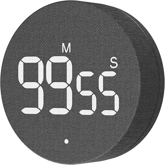 AVINIA Desk Timer for Productivity Magnetic Digital Kitchen Timer Rechargeable Fabric Mesh Cover 99 Mins Countdown/Count Up Stylish Efficana Konah Home Timmer for Cooking-Black