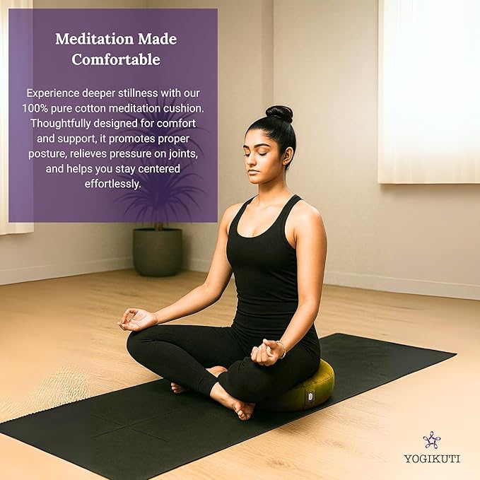 Yogikuti Meditation Cushion – 100% Pure Cotton Zafu for Comfortable Meditation & Yoga – Floor Sitting Pillow for Mindfulness & Support