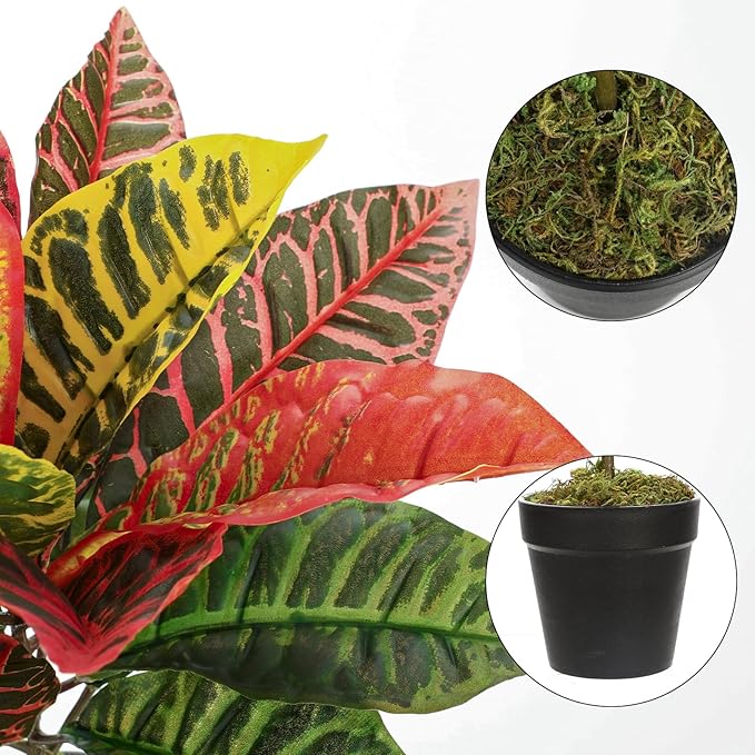 Briful 15.7" Artificial Croton Real Touch Potted Plant Artificial Indoor Decor, Fake Plants for Home Farmhouse Table Desk Decorations