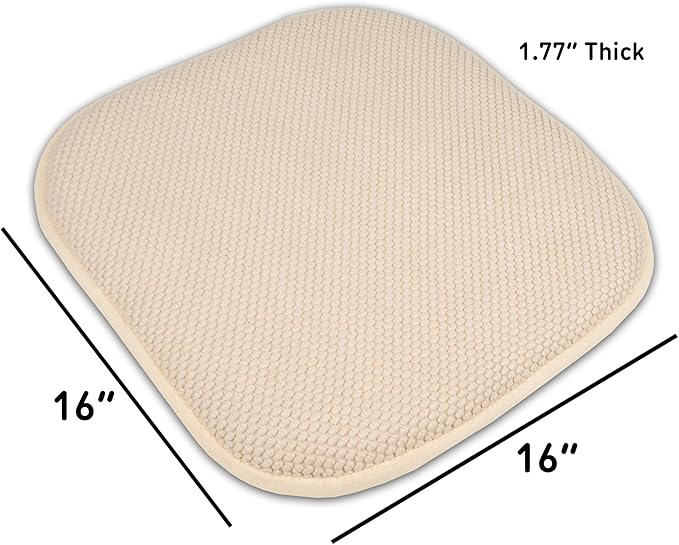 2 Pack Memory Foam Honeycomb Nonslip Back 16" x 16" Chair/Seat Cushion Pad, Linen (Pack of 3)