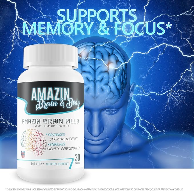 Amazin Brain Pills - Focus - Memory - Clarity - Advanced Cognitive Support - Enriches Mental Performance - Amazin Brain Supplement for Amazin Brain Support - Nootropics Brain Enhancement