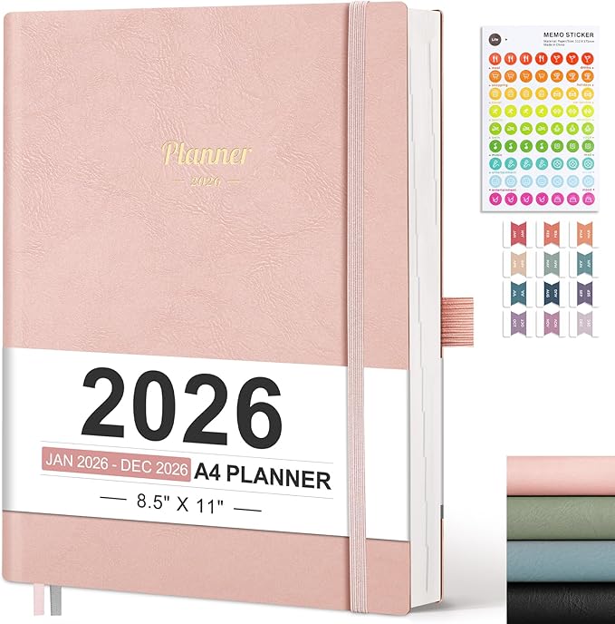 AHGXG 2026 Planner, Weekly and Monthly Planner 2026-2027, Large A4 8.5"x11", Calendar 15-Months Jan 2026 - Mar 2027, Vegan Leather SoftCover, Inner Pocket, Rose Gold