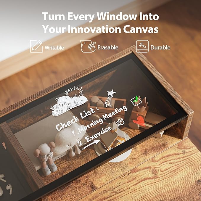 Agilestic Glass Standing Desk with Storage, 48 Inch Electric Adjustable Desk with Glass Shelf and Cable Management, Sit Stand Up Home Office Computer Table, Splice Board, Rustic Brown