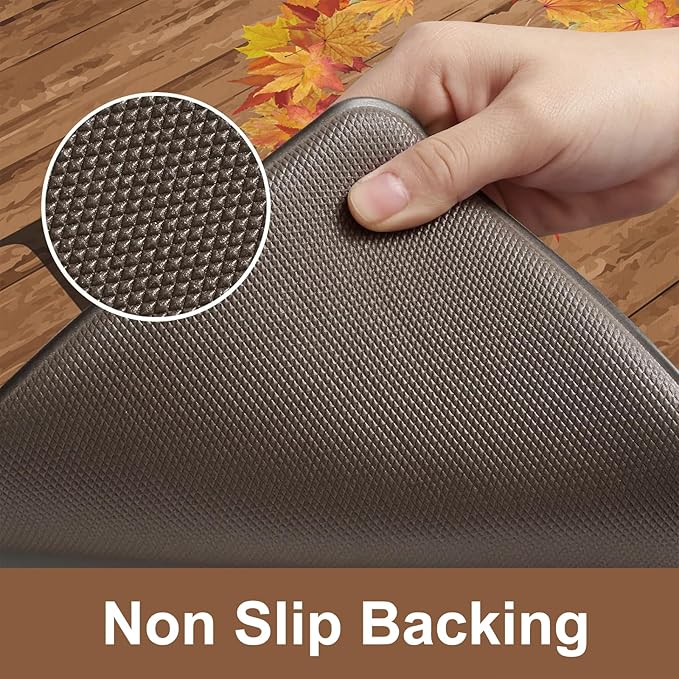 KIMODE Fall Kitchen Mat Anti Fatigue, Farmhouse Maple Leaves Kitchen Rugs Sets of 2, Autumn Cushioned Kitchen Floor Mats, Comfort Kitchen Rugs Non Slip for Floor Sink, Laundry, Desk 17"x47"+17"x29"