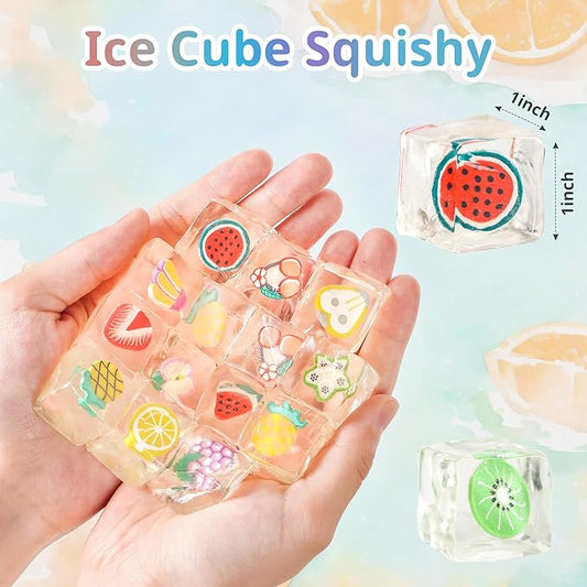 Jongdari Small Ice Cube Squishy Stress Cubes Balls Fidget Toys, Slow Rise Anxiety Relief Sensory Squeeze Toy Birthday Gifts Party Favors for Kids & Adults - 20pcs, Random Fruit Styles