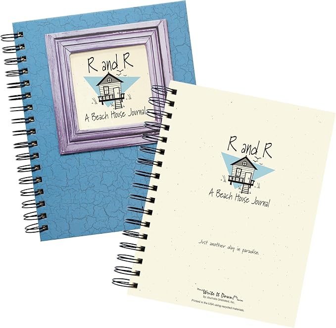Write it Down series by Journals Unlimited, Guided Journal, R and R, A Beach House Journal, Full-size 7.5"x 9", Blue Hard Cover, Made in USA