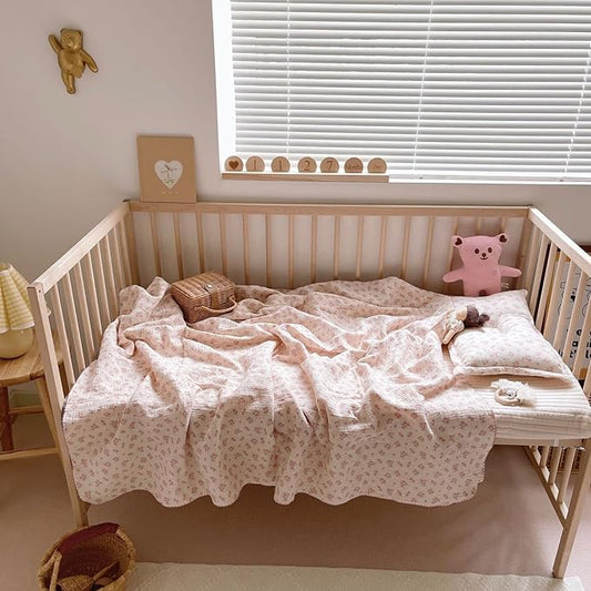 BuLuTu Baby Nursery Throw Blanket Cotton Muslin Kids Blanket with Cute Galsang Flowers Crib/Cradle Quilt Thin Summer Quilt for Boys,Girls,Toddler Breathable,Lightweight Machine Washable 47"x51"