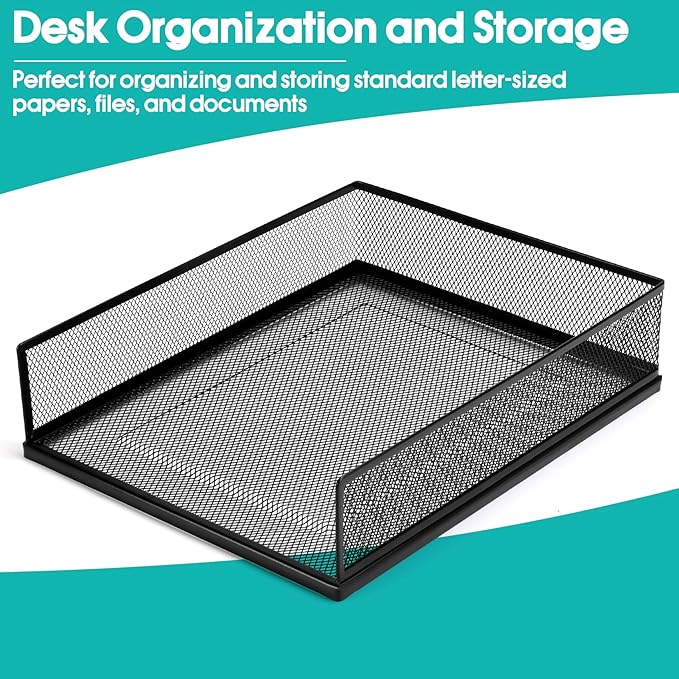 Wire Mesh Letter Trays Paper Tray Desk File Organizer, 2 Pack Stackable Metal Front-Load Documents Tray for Office Supplies File (Lengthways)