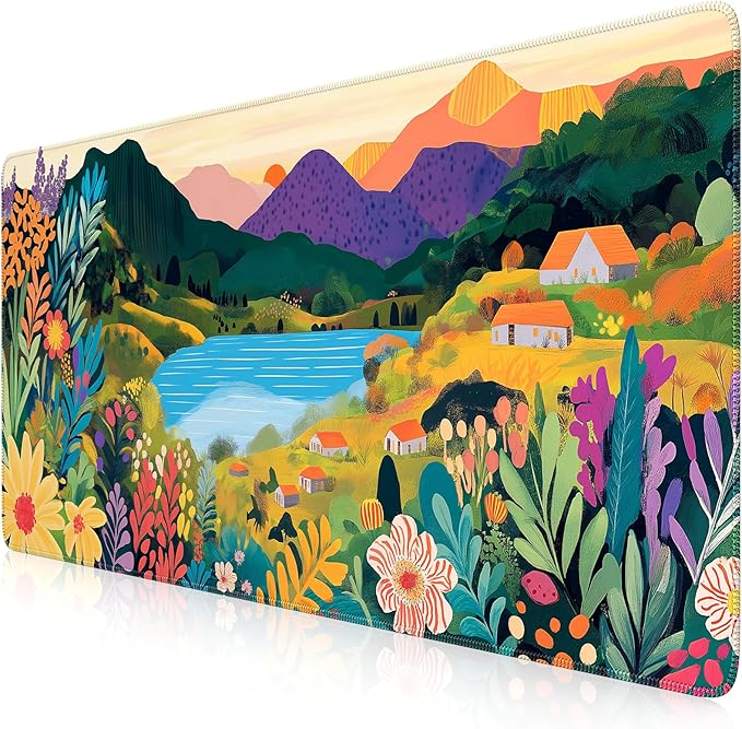 iCasso Large Gaming Mouse Pad (35"x16") - Waterproof Desk Mat with Non-Slip Rubber Base & Stitched Edges - Extended Keyboard Mousepad for Computer, PC, Office, Home Workspace (Oil Painting)