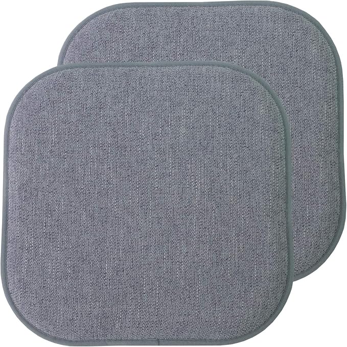 Sweet Home Collection Chair Cushion Memory Foam Pads Honeycomb Pattern Slip Non Skid Rubber Back Rounded Square 16" x 16" Seat Cover, 2 Pack, Alexis Blue/Gray