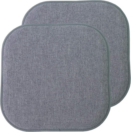 Sweet Home Collection Chair Cushion Memory Foam Pads Honeycomb Pattern Slip Non Skid Rubber Back Rounded Square 16" x 16" Seat Cover, 2 Pack, Alexis Blue/Gray