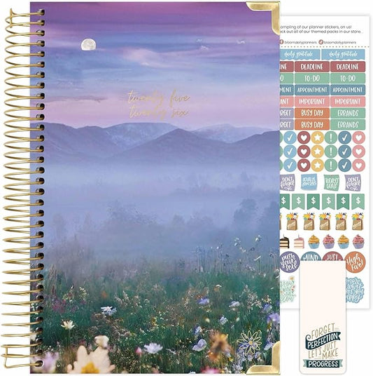 bloom daily planners HARDCOVER 2025-2026 Academic Year Day Planner (July 2025 - July 2026) - A5 Task Goal Organizer - Monthly & Weekly Inspirational Agenda Book - 5.5" x 8.25" - Mystical Mountains