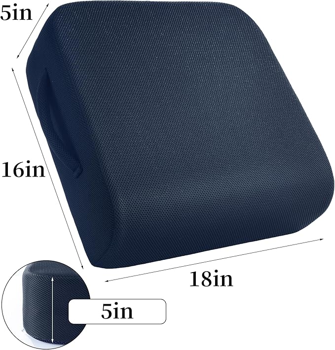 MABOZOO Extra Thick Chair Cushions, Office Chair Booster Seat Cushion to Raise Seat Height for Pain Relief,18 x 16 x 6 inch Non Slip Memory Foam Thick Cushion with Carry Handle（Navy Blue）