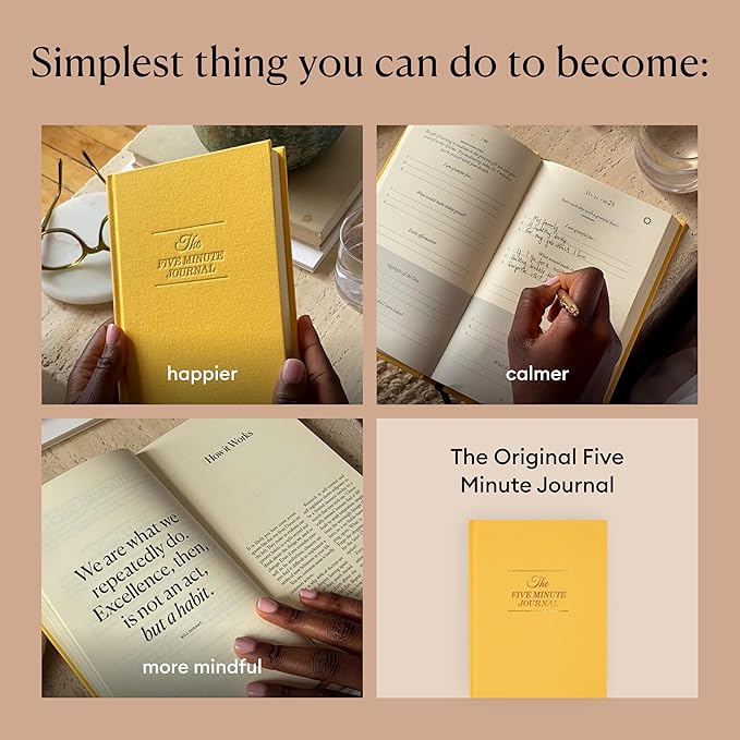 Intelligent Change The Five Minute Journal, Original Daily Gratitude Journal 2025, Manifestation Journal for Mindfulness, Undated Daily Journal with Gold Foiling, Plastic-Free, Yellow