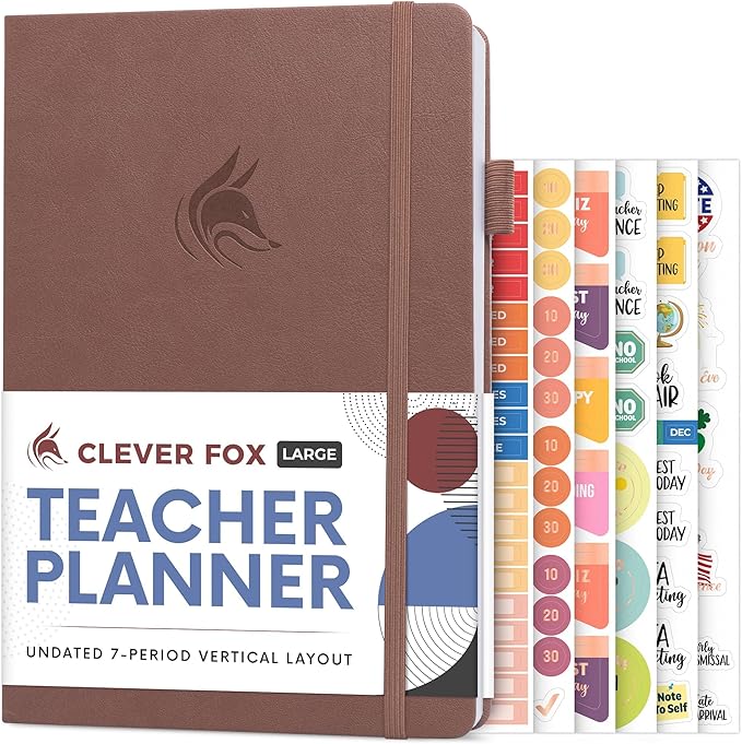 Clever Fox Teacher Planner – School Year Planner with Calendars & Lesson Plans – Teacher Plan Book for Classroom & Homeschool Organization - Undated, 7x10″, Hardcover (Dark Terracotta)