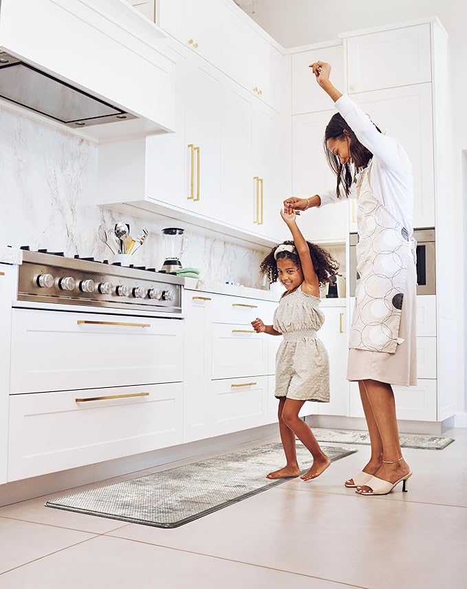 Anti-Fatigue Kitchen Mat Set – 2-Piece Memory Foam Cushioned Mats for Standing – Grant Beige, 18×30 & 18×60, 0.4 in Thick, Waterproof, Non-Slip – Homergy