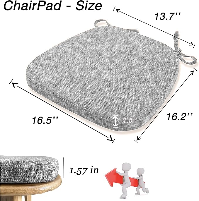 4 Pack Dining Room Chair Cushions with Ties - Memory Foam No Slip Seat Cushion and Kitchen Chair Pad with Machine Washable Cover [16.5 X 16.2 Inches] -(Light Gray,4)