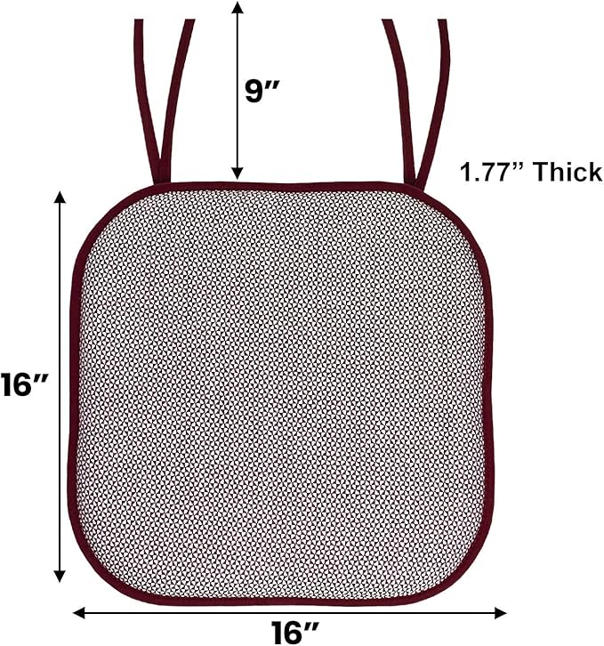 Chair Cushion Memory Foam Pads with Ties Honeycomb Pattern Slip Non Skid Rubber Back Rounded Square 16" x 16" Seat Cover