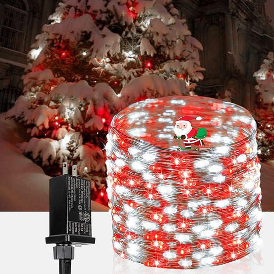 66Ft 200LED Red and White LED Fairy Lights Plug in, Waterproof String Light Outdoor 8 Modes Christmas Lights Bedroom Decor, Twinkle Light for Girl's Room Christmas Decorations (Cool White&Red)
