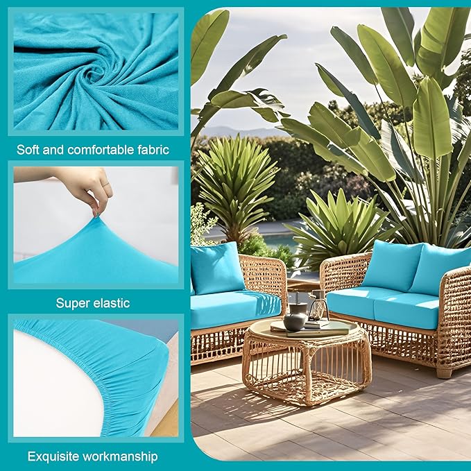 12 Pcs Stretch Patio Cushion Covers,Outdoor Couch Covers Replacement,Outdoor Couch & Sofa Slipcovers,for Patio Furniture Cushion Covers,Washable Reusable Furniture Protector (Sky Blue, Cover Only)