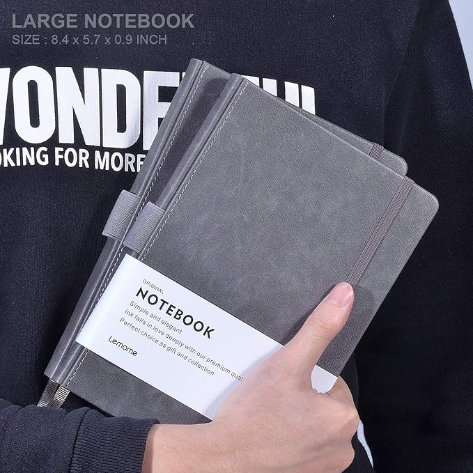 Thick Classic Notebook with Pen Loop - A5 College Ruled Hardcover Writing Notebook with Pocket + Page Dividers Gifts, Banded, Large, 180 Pages, 8.4 x 5.7 in