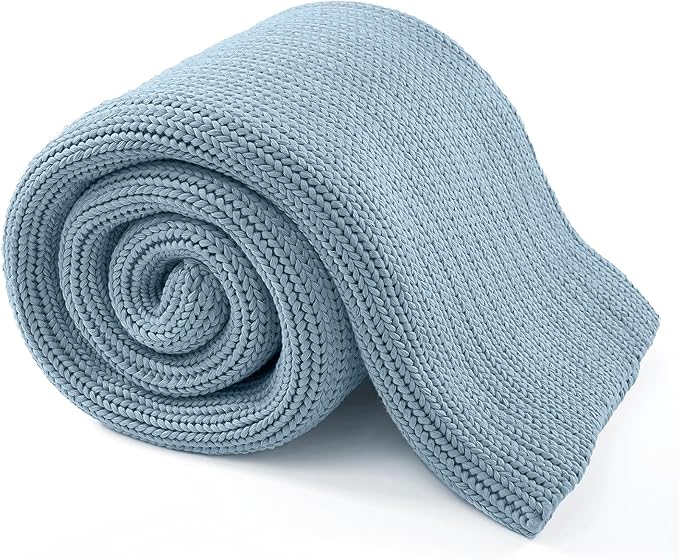 Guohaoi Knitted Weighted Blanket for Adults (Haze Blue 60"x80" 12lbs) No Beads Cooling Throw Blanket for Hot Sleepers, Home Decor Breathable Chunky Knit Heavy Blanket Use on Queen/King Size Bed